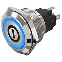 EAO 82-6151.1124.B001 Anti-Vandal 82-6151.1124.B001.Illuminated pushbutton.momentary.22 mm.stainless steel.flush/flat.ring.blue.24 V.soldering terminal.On OFF