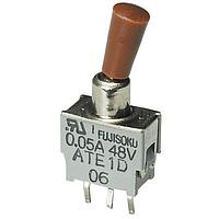 Nidec Components ATE2E-2M3-10-Z Subminiature Toggle Switch DPDT, ON-OFF-ON, 6mm toggle, 4mm smooth bushing, straight PC terminals, .1" between terminal rows, 50mA @ 60V AC/DC, washable