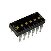 CTS Electronic Components 210-6LPSTFD DIP Switches THROUGH HOLE, GOLD FLASH DIP SWITCH, 6-POLE, LOW PROFILE ACTUATOR, BOTTOM SEAL, TAPE SEAL, OFF, STRAIGHT TERMINAL FORM, TUBE PACK