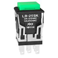 NKK Switches LB25SKW01-F Pushbutton Switches DPDT ON-(ON) BLACK SQUARE GREEN CAP