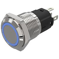 EAO 82-4251.1125 Anti-Vandal 82-4251.1125.Illuminated pushbutton.momentary.16 mm.chrome colour.flush/flat.ring.blue.110 V.soldering terminal