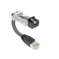 Amphenol Canada DRPC32B003A20 Modular Connectors / Ethernet Connectors Cable, Cat6A, Industrial RJ45, 45 deg  top exit to standard RJ plug, 24AWG, 2.0m, 8u gold