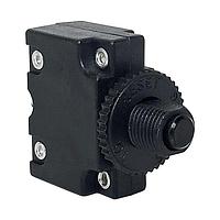 Carling Technologies CMB-153-27G3N-B-A Thermal 1-pole, Miniature Push-To-Reset Button, 125-250 VAC/ 32 VDC 15 amp circuit breaker,  interrupting capacity 0.250 Tab (Q.C.) terminals 3/8" 27 UNS Front Panel Plastic Bushing with Round Plastic Nut UL 1077 Recognized cUL UL 1500 Recognized