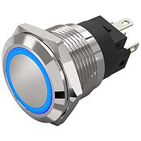 EAO 82-5551.1123 Anti-Vandal 82-5551.1123.Illuminated pushbutton.momentary.19 mm.aluminium natural.flush/flat.ring.blue.12 V.soldering terminal