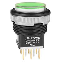 NKK Switches LB25WKG01-5F12-JF Pushbutton Switches ON(ON)BLK PNL SL 12V GRN LED CLR/GRN CAP