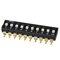Same Sky (formerly CUI Devices) DS04-254-1-10BK-SMT DIP Switches DIP Switch, SPST, 2.54 pitch, Raised actuator, SMT, 10 position, Black