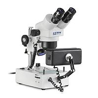 Kern OZG 497 stereo microscopes (0,75x - 5x, 2V 10W Halogen, trinocular)