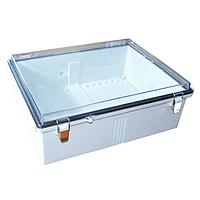 Bud Industries PTQ-11073-C Hinged Cover PC+10% Fiberglass Box, Stainless Steel Latch, Clear Cover (17.7 X 13.8 X 6.3 In)