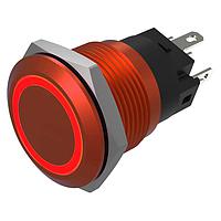 EAO 82-5751.1114 Anti-Vandal Illuminated Pushbutton, Momentary, 19mm, Alu Red, Flush, Ring,Red, 24V, Solder Terminals