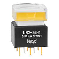 NKK Switches UB225SKG035D-1JD Pushbutton Switches SQR HOUSE/DPDT MOM/S ON(ON)PC AMB LED NRH
