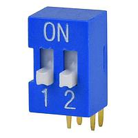 Same Sky (formerly CUI Devices) DS03-254-02BE DIP Switches DIP Switch, SPST, 2.54 pitch, Raised actuator, right angle, 2 position, Blue