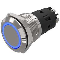 EAO 82-5552.1124 Anti-Vandal 82-5552.1124.Illuminated pushbutton.momentary.19 mm.aluminium natural.flush/flat.ring.blue.24 V.screw terminal
