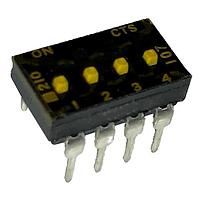 CTS Electronic Components 210-4MSTFD DIP Switches THROUGH HOLE, GOLD FLASH DIP SWITCH, 4-POLE, MEDIUM ACTUATOR, BOTTOM SEAL, TAPE SEAL, OFF, STRAIGHT TERMINAL FORM, TUBE PACK