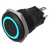 EAO 82-5951.1124 Anti-Vandal Illuminated Pushbutton, Momentary, 19mm, Alu Black, Flush, Ring,Blue, 24V, Solder Terminals