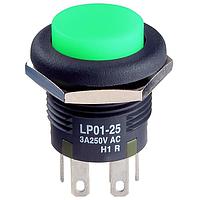 NKK Switches LP0125CCKW015FB Pushbutton Switches DPDT ON-(ON) 3A GRN ILLUM BUSHING MOUNT