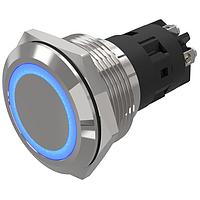 EAO 82-6252.1123 Anti-Vandal 82-6252.1123.Illuminated pushbutton.momentary.22 mm.chrome colour.flush/flat.ring.blue.12 V.screw terminal