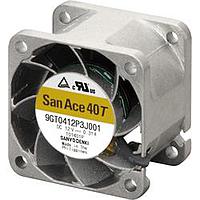 Sanyo Denki 9GT0412J3002 Axial Axial Fan, 40x40x28mm, 12VDC, 18.4CFM, Wide Temp Range, Ribless, Sensorless