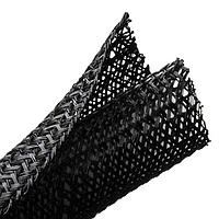 HellermannTyton 170-03150 Cable Protection Braided Sleeving, Hook & Loop, 1.25" Dia, PET, Black, 100 ft/bulk reel