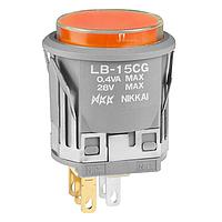 NKK Switches LB15CGG01-5D05-JD Pushbutton Switches ON(ON) ROUND GRAY 5V AMB LED CLR/AMBR CAP
