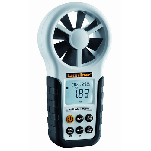 Technician handling an airflow measuring instrument during inspection