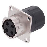 Amphenol SINE Systems RT00124SNHEC03R Connectors Receptacle, Square Flange, 4 Position, Female, Shell Size 12, Silicone Seal, and End Cap with Reduced Diameter Individual Wire Sealing, Range 14-24 AWG