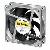 Sanyo Denki 9LG0812S4001 Axial Axial Fan, 80x80x25mm, 12VDC, 0.22"H2O, Ribless, Long Life 180Khr, 3x Wire, Tach