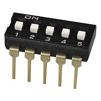 Same Sky (formerly CUI Devices) DS04-254-2L-05BK DIP Switches DIP Switch, SPST, 2.54 pitch, flat actuator, long pin, 5 position, Black
