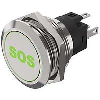 EAO 82-6151.1AA4.B015 Anti-Vandal Illuminated pushbutton.momentary.22mm D-Shape.Stainless steel.Flush/flat.Illum symbol B015 SOS red/green.24V.Ag.Plug In