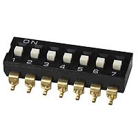 Same Sky (formerly CUI Devices) DS04-254-2-07BK-SMT DIP Switches DIP Switch, SPST, 2.54 pitch, flat actuator, SMT, 7 position, Black