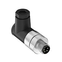 Banner Engineering BFW-M8M4A-4X M8 Field Wireable Connectors Field Wireable: M8; 4-pin Right Angle Male; 24 AWG 3.5-5 mm Cable Range; Screw Terminal; PA+GF Black Body; Nickel-Plated Brass Coupling Nut