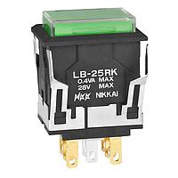 NKK Switches LB25RKG01-5F24-JF Pushbutton Switches ON(ON) RECT BLK 24V GRN LED CLR/GRN CAP