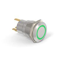 Alcoswitch - TE Connectivity 3-2213764-4 Pushbutton Switches AV19 SPL 0.4VA FIX RING LED GREEN 12V