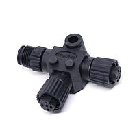 Amphenol LTW PS-050505-FMF-TS001 Circular Metric Connectors Circular Metric Connector, T Adaptor, Plastic, A Coding, 4A, 05 pins, (End 1) Female Female, (End 2) Male Male, (End 3) Female Female, Screw Thread, IP68 Mated