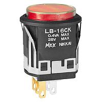NKK Switches LB16CKG01-5C05-JC Pushbutton Switches ON-ON RND BLACK 5V RED LED CLR/RED CAP