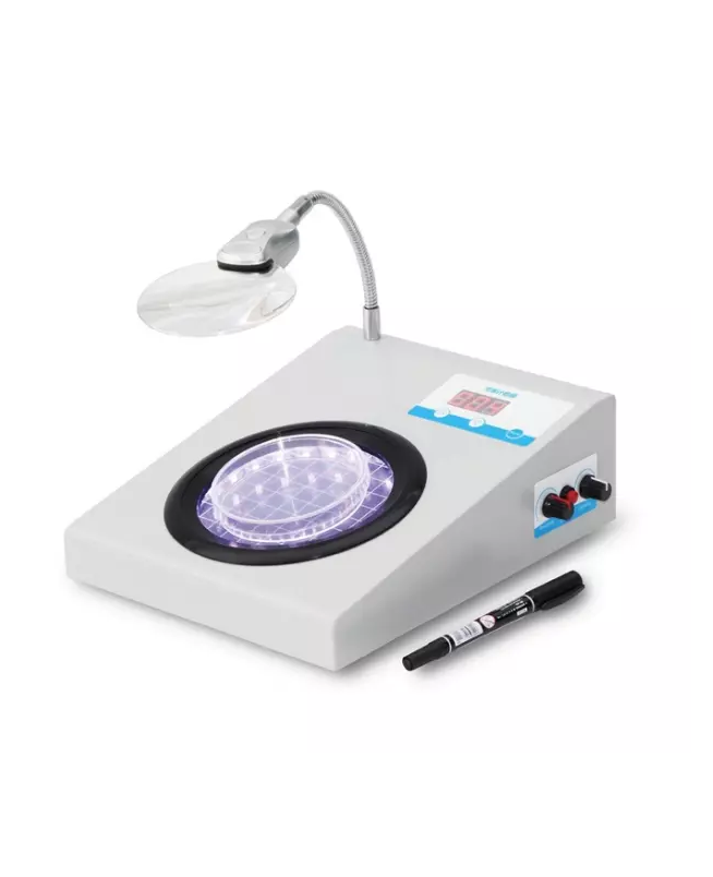 Laboratory colony counter used for counting microbial colonies on Petri dishes
