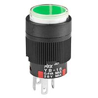 NKK Switches YB15CKG01-5F-JF Pushbutton Switches ON(ON) RND BUSHING GRN LED CLR/GRN CAP