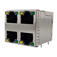 Amphenol Commercial Products RJE4W4887451 Stacked 8P8C, Cat5e, Stacked 2x2, Shield, With LEDs