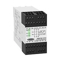 Banner Engineering SSM-FM-11A10 Industrial Relays Safety Speed Module; Supply Voltage: 24 V ac/dc; Input: Two Sensors with PNP Outputs; Output: 2 NO, 4 A; Aux Output: 1 NC, 4 A; Terminal Block: Removable; Width: 45 mm; Self-Checking Circuitry, Detectable Speed Range 5-10,500 ipm