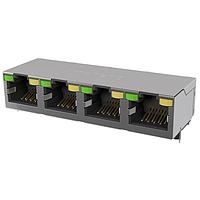 Amphenol Commercial Products RJE584886111 Connectors Standard Profile CAT5E RJ45 - 4 Port with Green LED, Shielded without EMI Tabs, Gold Plating