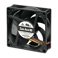Sanyo Denki 9GA0824P4H0011 Axial DC Axial Fan, 80x80x25mm, 24VDC, Low Power, Ribless, Tachometer, PWM