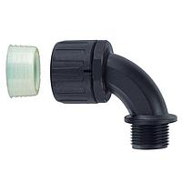 HellermannTyton 166-90114 Cable Protection HelaGuard Non-Metallic IP68 Fitting, 90-Elbow, NPT Thread, 0.75" Dia, PA66, Black, 10/pkg