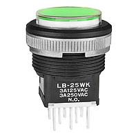NKK Switches LB25WKW01-5F-JF Pushbutton Switches DPDT ON-(ON) GRN Ag PNL SEAL BLK HOUSING
