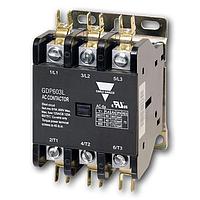 Carlo Gavazzi GDP503L24V Definite Purpose Contactors Three-pole Definite Purpose style, 50Amps rated (FLA at 240VAC) contactor with lug terminals, 24 VAC coil and no auxiliary contacts.