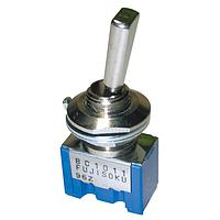Nidec Components 8C1012-Z High-Reliability Miniature Toggle Switch SPDT, ON-ON, 11.4mm flatted toggle, 1/4"-40 threaded bushing, straight PC terminals, 6A @ 125V AC