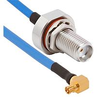 Amphenol SV Microwave FRSMPM-085-FBSMA-060 RF Cable Assemblies SMPM R/A F  SMA BKHD F 6"Cable