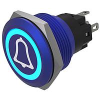 EAO 82-6451.1124.B005 Anti-Vandal Illuminated Pushbutton, Momentary, 22mm, Alu Blue, Flush, Ring,Blue, 24V, Solder Terminals, Bell