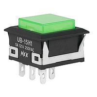 NKK Switches UB15KKW015F-FB Pushbutton Switches SPDT ON-(ON) GREEN LED GREEN/WHITE CAP