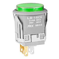 NKK Switches LB16CGG01-5F-JF Pushbutton Switches ON-ON RND GRAY BODY GRN LED CLR/GRN CAP