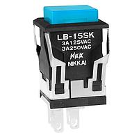 NKK Switches LB15SKW01-G Pushbutton Switches SPDT ON-(ON) BLACK SQUARE BLUE CAP
