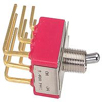 Carling Technologies 2M1-SP1-T2-B4-M6RE Toggle Switches 1-pole, ON - None - ON, .4VA 20V max (AC/DC) not HP rated, Non-Illuminated, Sealed  Round Short Bat Mini & SubMini Switch with  Right Angle, PC Thru-Hole